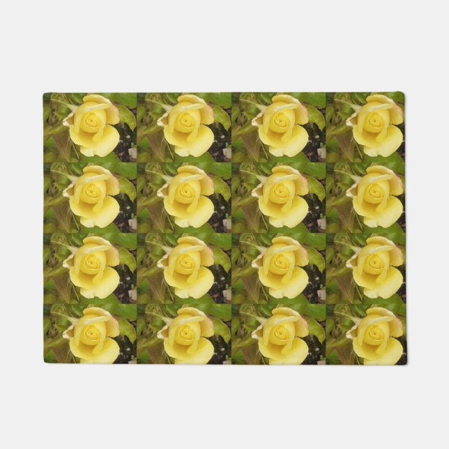 Yellow Rosebuds Door Mat (Front)