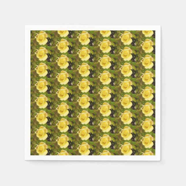 Yellow Rosebuds Paper Napkins (Front)