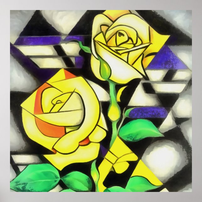 Yellow Roses Abstract Geometric Art Poster (Front)