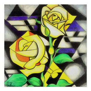 Yellow Roses Abstract Geometric Art Poster