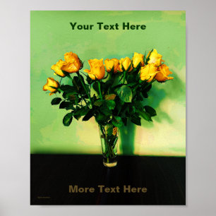 Yellow Roses Against A Green Wall Poster