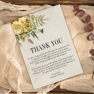 Yellow Roses and Hydrangea Shabby-Chic Wedding Thank You Card