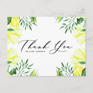 Yellow Roses and Peonies Bouquet Wedding Thank You Postcard
