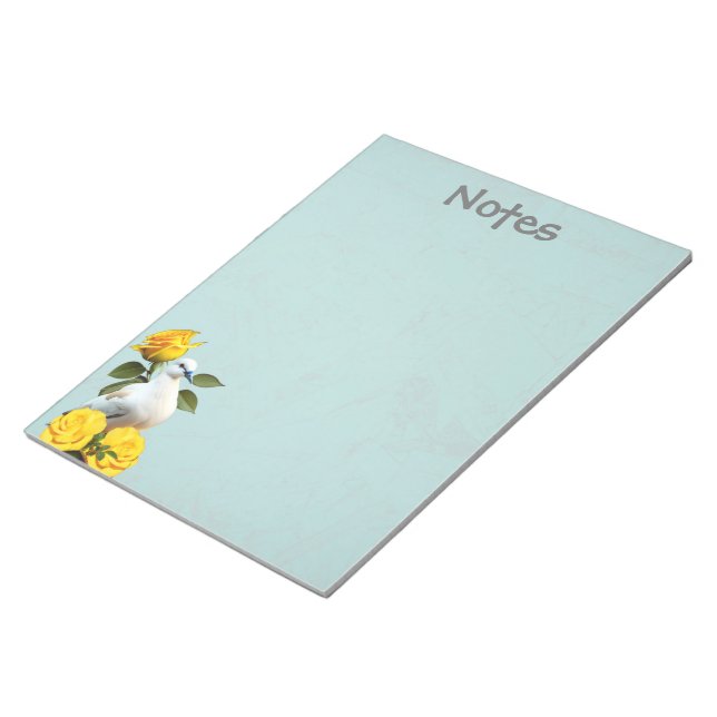 Yellow Roses and White Dove Large Notepad (Angled)