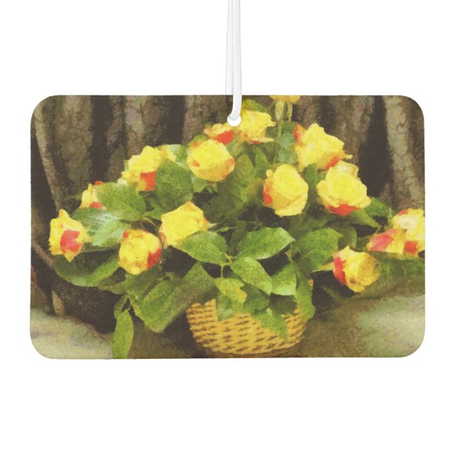Yellow roses basket painting car air freshener (Front)