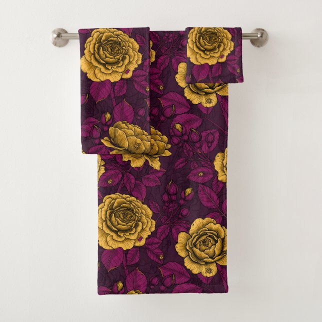 Yellow roses bath towel set (Insitu)