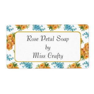 Yellow Roses Blue Flowers Craft or Soap Label