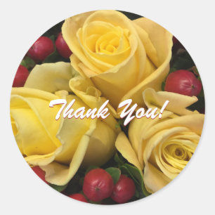 Yellow Roses Bouquet, Thank You! Classic Round Sti Classic Round Sticker
