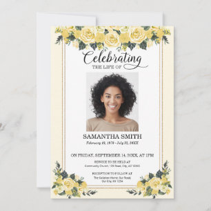 Yellow Roses Celebration of Life Memorial Photo Invitation