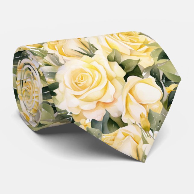 Yellow Roses Classic Formal Floral Neck Tie (Rolled)