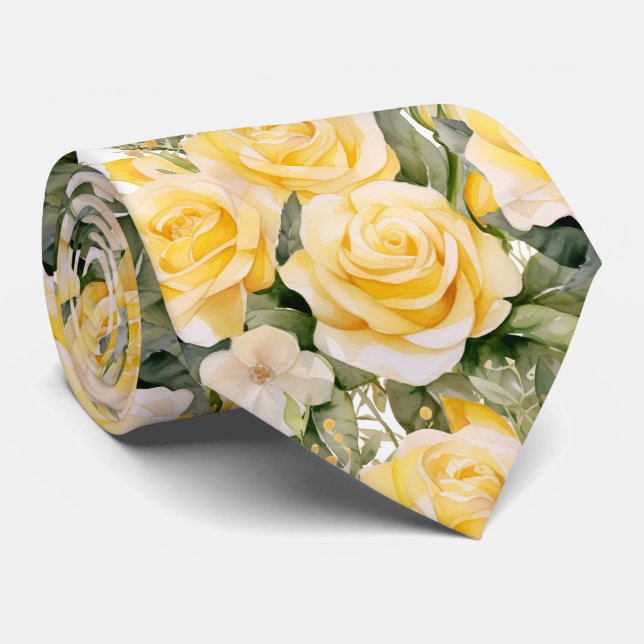 Yellow Roses Classic Formal Floral Neck Tie (Rolled)