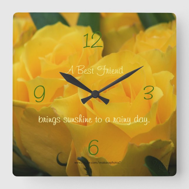 Yellow Roses Clock-personalise your way Square Wall Clock (Front)