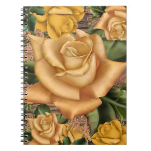 Yellow Roses & Country Rustic Wood Shabby Chic Notebook