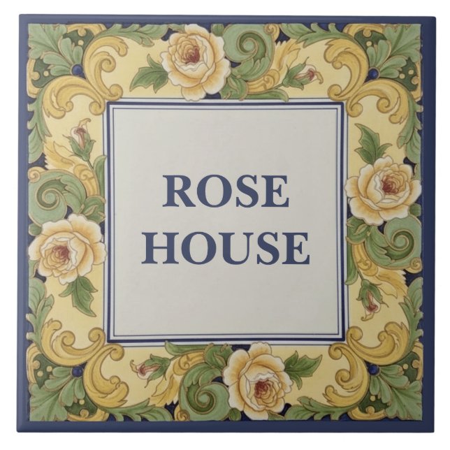 Yellow Roses Custom House Name Plate Sign Plaque Ceramic Tile (Front)