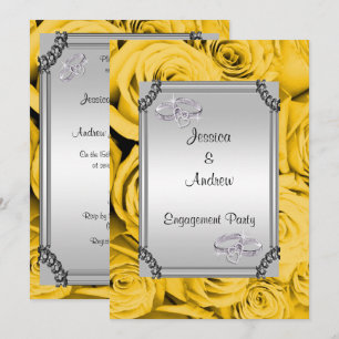 Yellow Roses & Diamond Wedding Rings Engagement Invitation