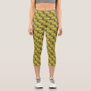 Yellow Roses Floral  Capri Leggings