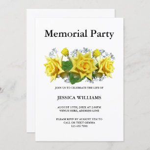 Yellow Roses Floral  Memorial Party Invitation
