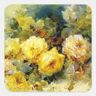 Yellow Roses, floral painting Square Sticker