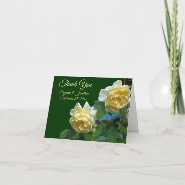 Yellow Roses Floral Personalised Wedding Thank You Card (Front)