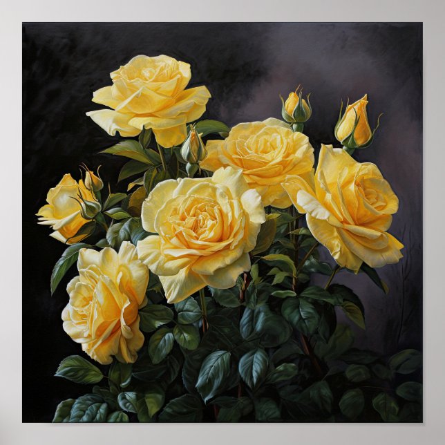 Yellow Roses Flower Art Print Poster (Front)