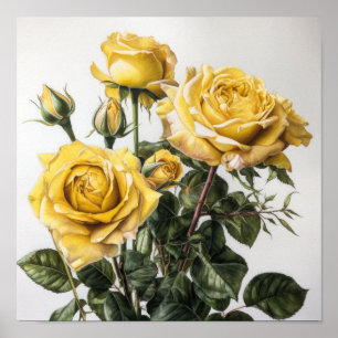 Yellow Roses Flower Art Print Poster