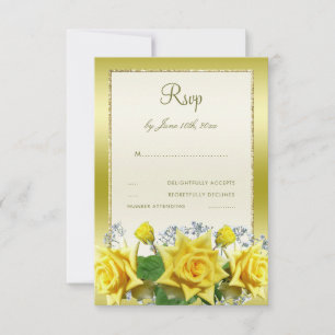 Yellow Roses & Gold Glitters Birthday RSVP Card