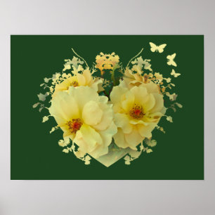 Yellow Roses Heart on Green Poster