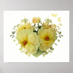 Yellow Roses Heart on White Poster