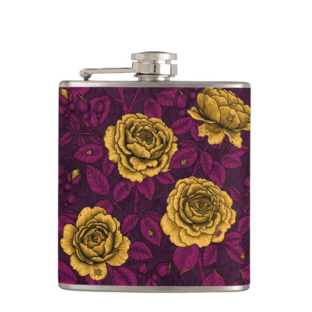 Yellow roses hip flask (Front)