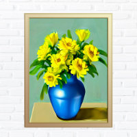 Yellow Roses in a Blue Vase Boho Art
