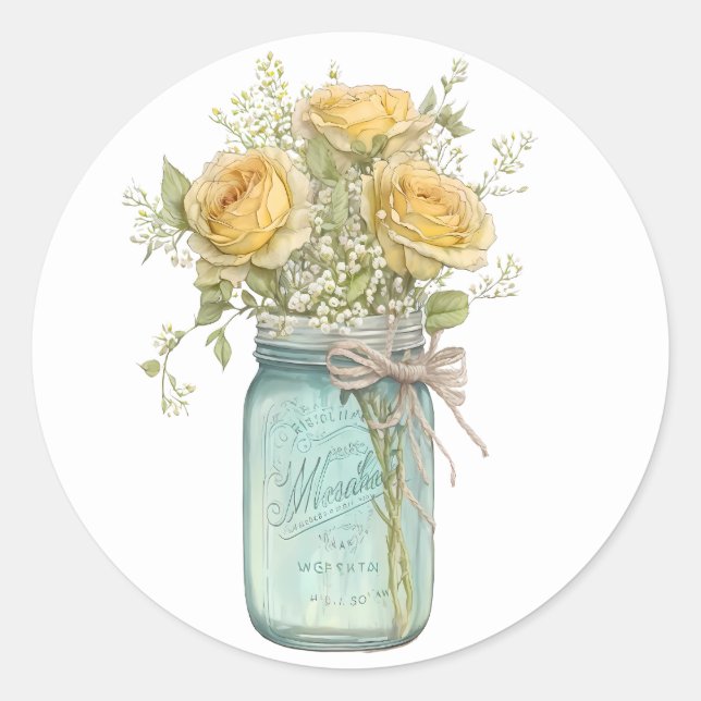 Yellow Roses in a Jar Stickers (Front)
