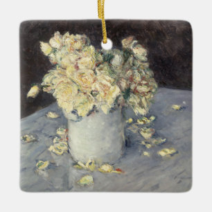 Yellow Roses in a Vase by Caillebott Impressionist Ceramic Ornament