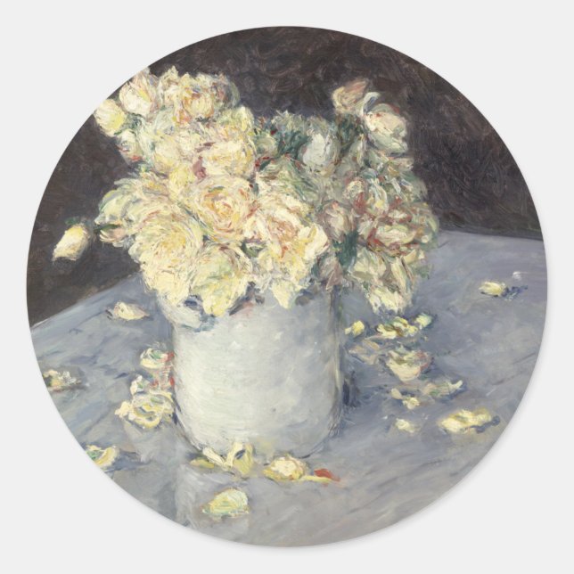Yellow Roses in a Vase by Caillebott Impressionist Classic Round Sticker (Front)