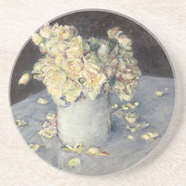 Yellow Roses in a Vase by Caillebott Impressionist Coaster (Front)