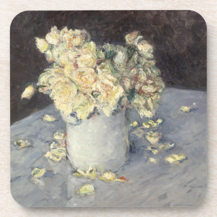 Yellow Roses in a Vase by Caillebott Impressionist Coaster