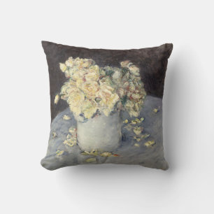 Yellow Roses in a Vase by Caillebott Impressionist Cushion