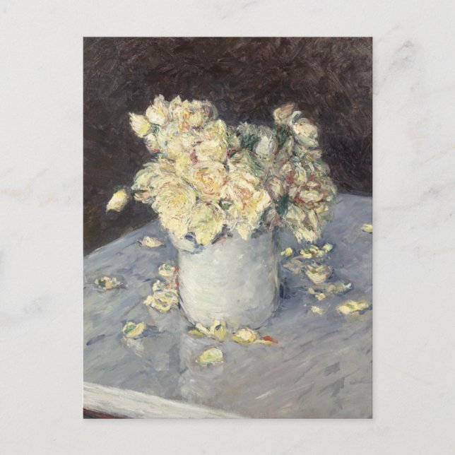 Yellow Roses in a Vase by Caillebott Impressionist Holiday Postcard (Front)