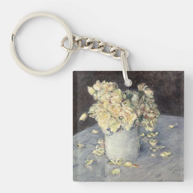 Yellow Roses in a Vase by Caillebott Impressionist Key Ring (Front)