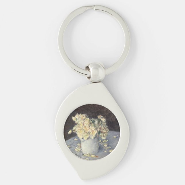Yellow Roses in a Vase by Caillebott Impressionist Key Ring (Front)