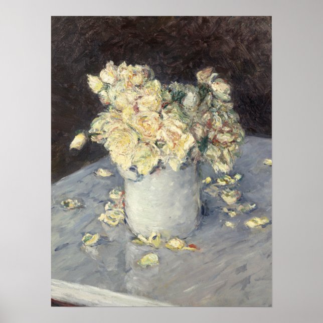 Yellow Roses in a Vase by Caillebott Impressionist Poster (Front)
