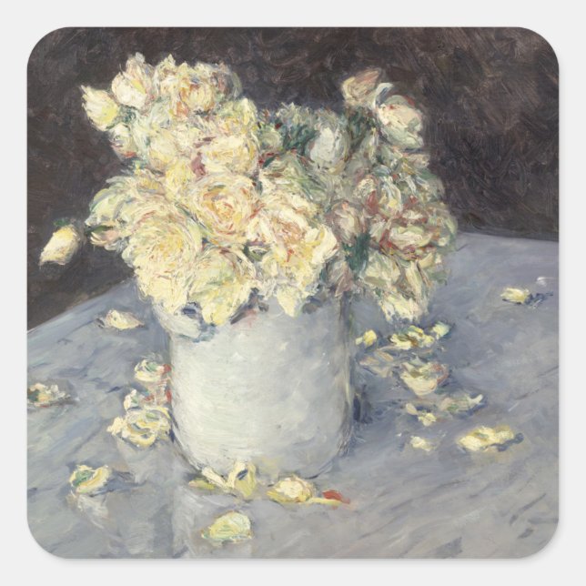 Yellow Roses in a Vase by Caillebott Impressionist Square Sticker (Front)