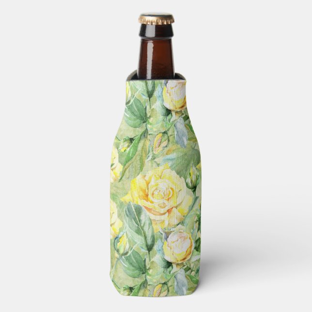 Yellow roses in leaves bottle cooler (Bottle Front)