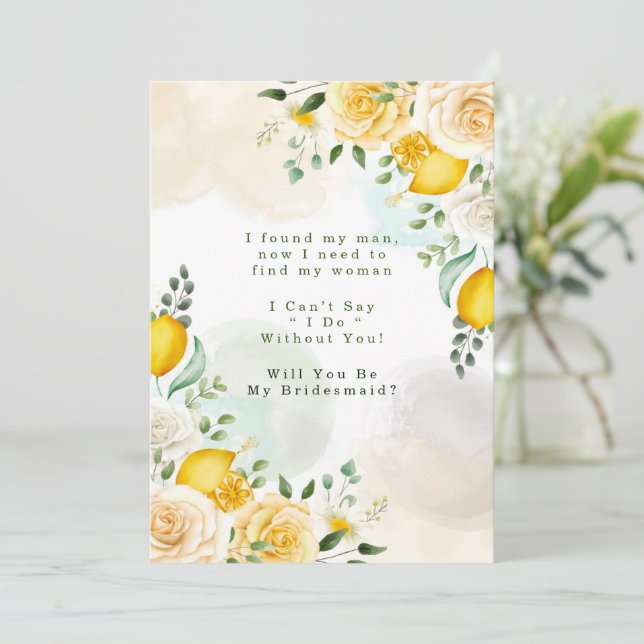 Yellow Roses Lemons Will You Be My Bridesmaid Invitation (Standing Front)
