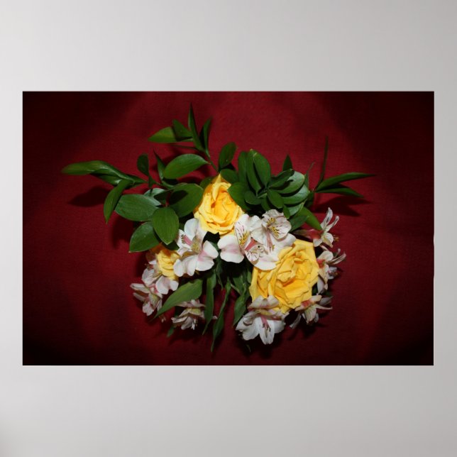 Yellow Roses & Lilacs on Red Poster (Front)