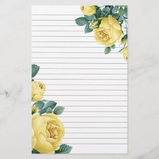 Yellow Roses Lined Stationery