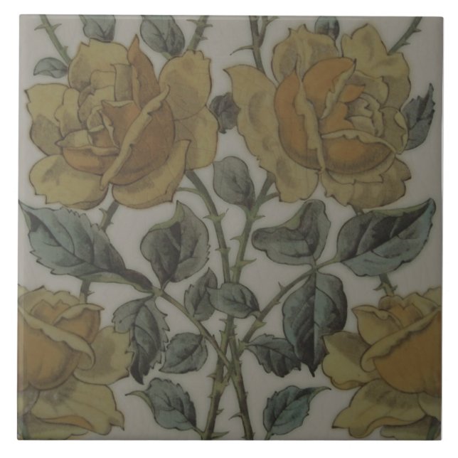 Yellow Roses Maw & Co Print & Tint Repro 1800 Ceramic Tile (Front)