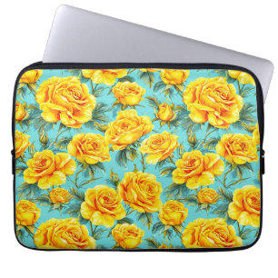 Yellow roses on a blue background laptop sleeve