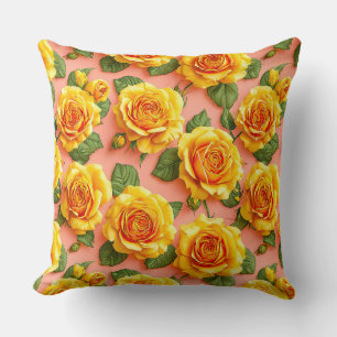 Yellow roses on a pink background cushion