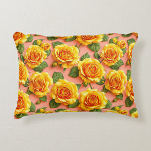 Yellow roses on a pink background decorative cushion