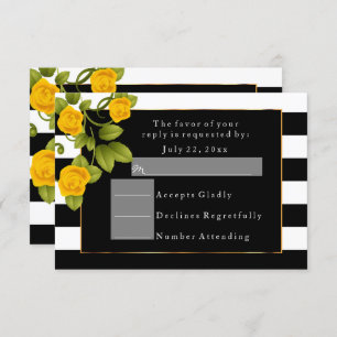 Yellow Roses on Black and White Stripes Invitation